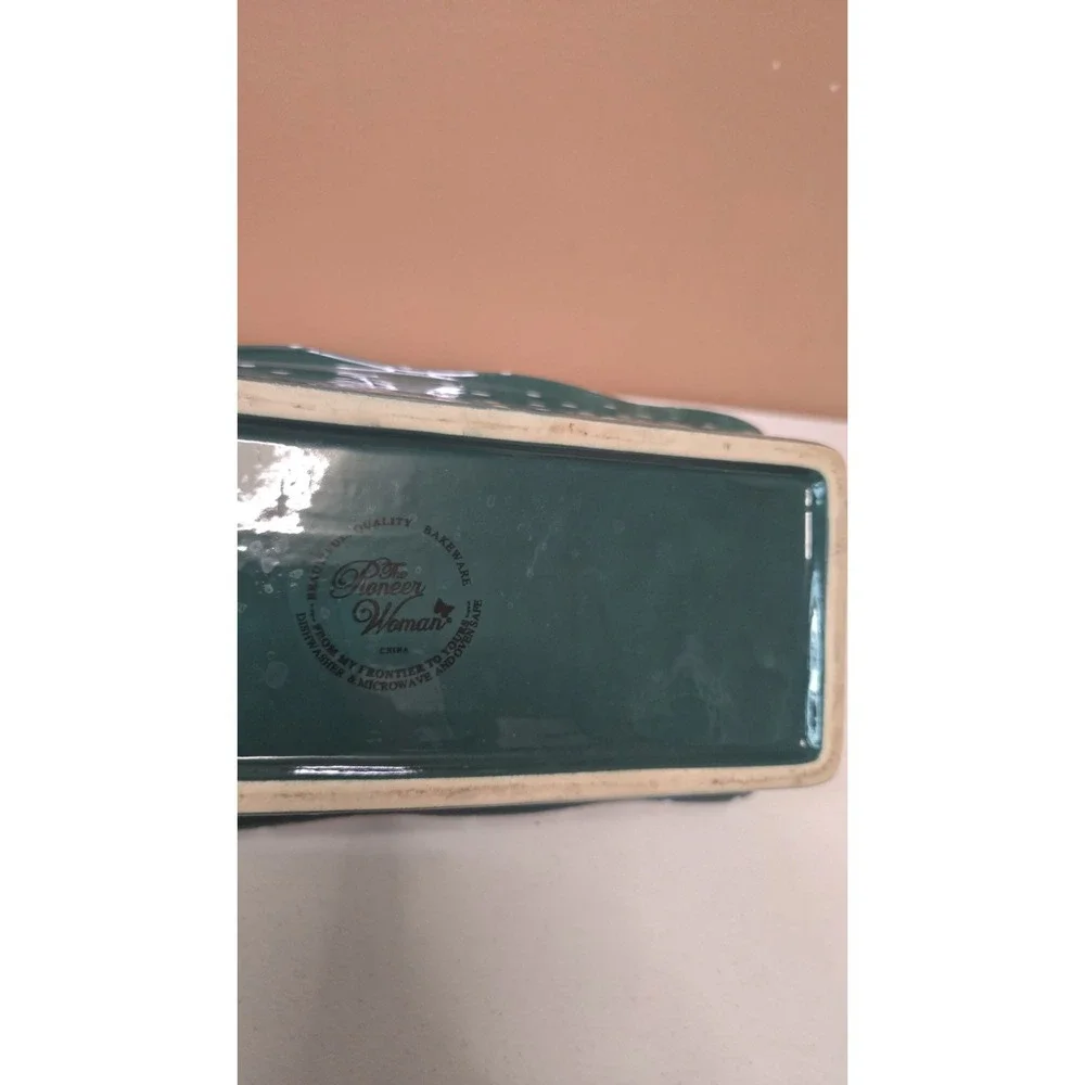Pioneer Woman Ceramic Loaf Pan Teal Polka Dot 